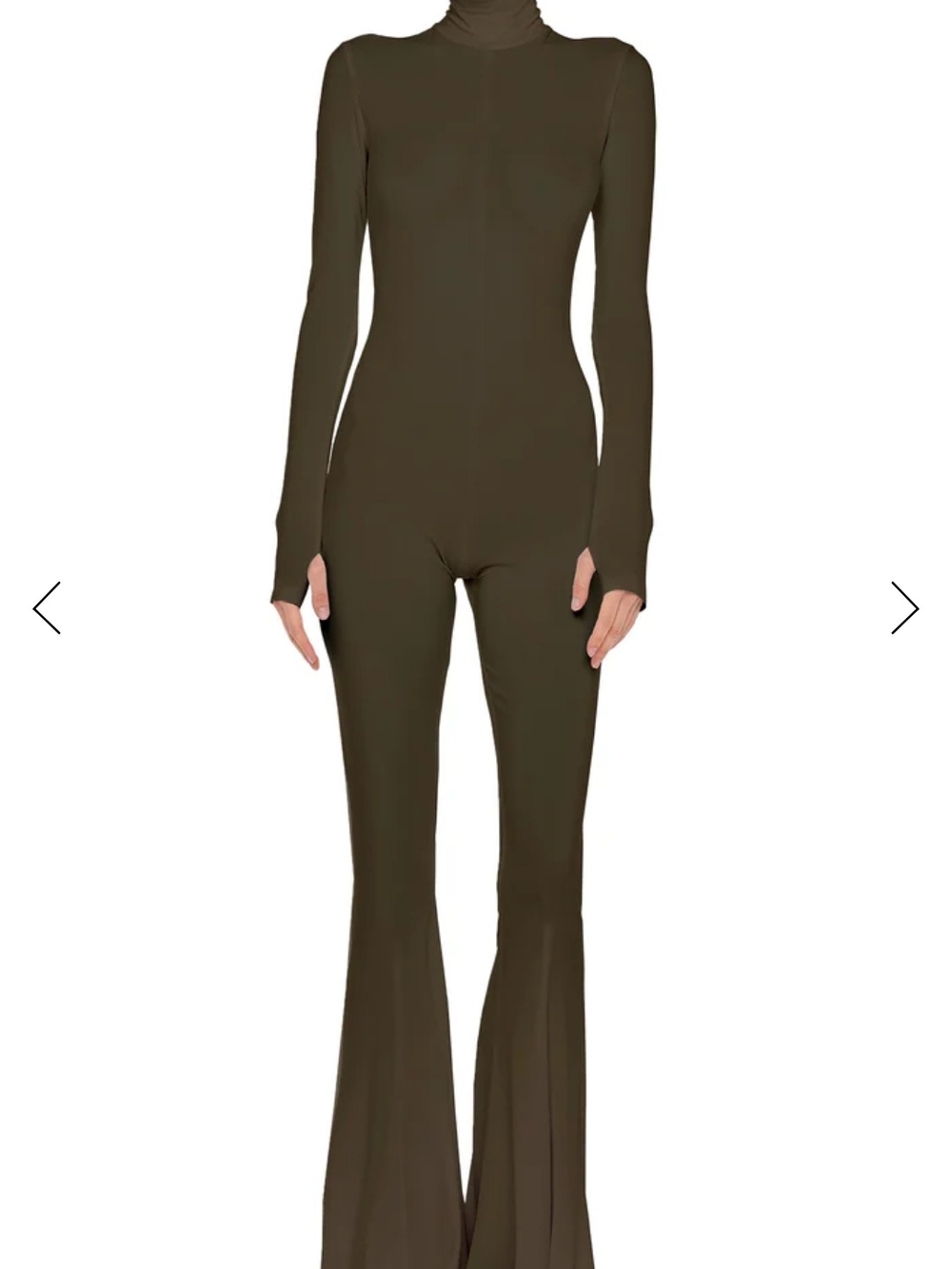 Norma Kamali Olive Green Long-Sleeve Turtleneck Fishtail Jumpsuit